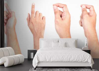 Multiple Male Caucasian hand gestures isolated over the white background, set of multiple images. Wall mural