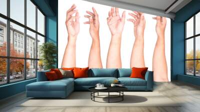 Multiple Male Caucasian hand gestures isolated over the white background, set of multiple images. Wall mural