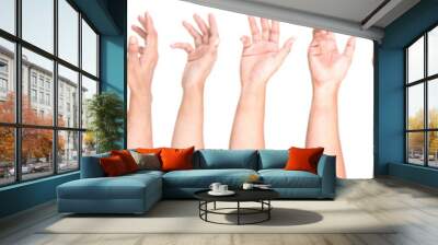 Multiple Male Caucasian hand gestures isolated over the white background, set of multiple images. Wall mural