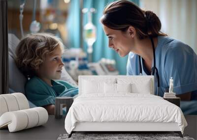 Sick Child and Nurse Interaction Wall mural