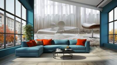 luxurious airy living room with sheer white curtains Wall mural