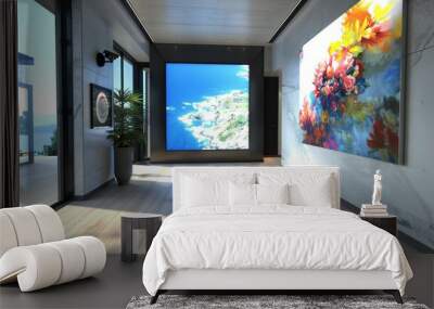 Modern entrance with a digital art display and a hidden security camera Wall mural