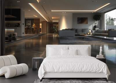 modern living room with high gloss polished concrete floors Wall mural