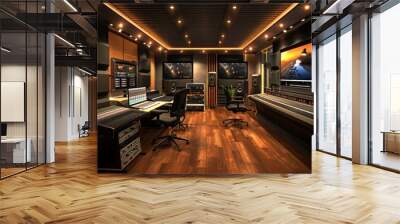 Plans for a state-of-the-art music recording studio with soundproof rooms and advanced equipment Wall mural