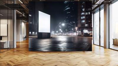 Blank white billboard with copy space area on the night city street made with Generative AI Wall mural