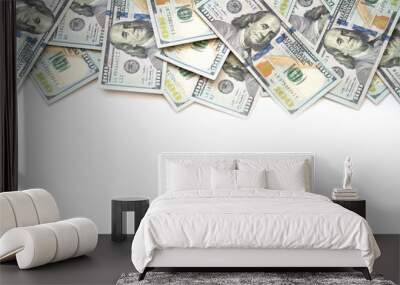 Pile of one hundred US Dollar Bills money isolated on white background with copy space for your text. Wall mural