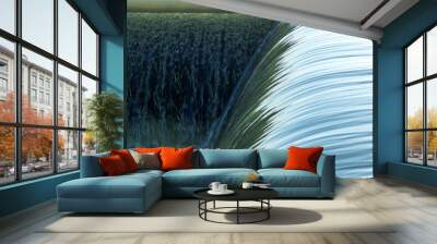 Small dam with water flowing rapids. Seen as lines and patterns with foam. Wall mural