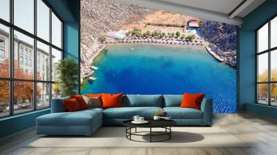 Aerial bird's eye view photo taken by drone of famous tropical rocky beach of Agios Nikolaos with clear turquoise waters, Symi island, Dodecanese, Greece Wall mural