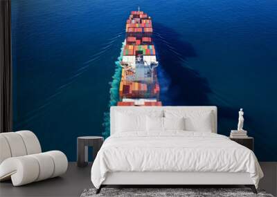 Aerial drone photo of industrial cargo container carrier cruising the open ocean deep blue sea Wall mural