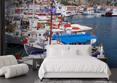 Photo of picturesque island of Hydra on a spring morning, Saronic Gulf, Greece Wall mural