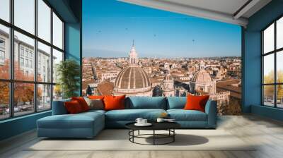 Aerial view of the Cathedral of Sant'Agata in the middle of Catania with Etna volcano on the background Wall mural