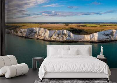 aerial view of the white cliffs of dover. close up view of the cliffs from the sea side. england, ea Wall mural