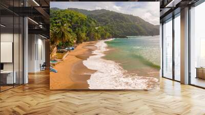 Beautiful tropical Barbados island. View of the golden beach with palms and crystal clear water. Perfect holidays background. Wall mural