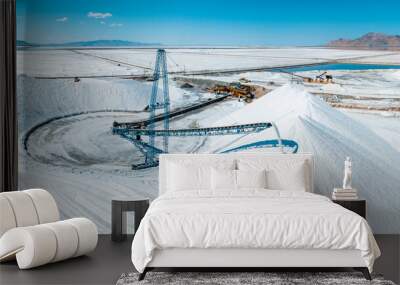 salt lake city, utah landscape with desert salt mining factory at lake bonneville with piles of whit Wall mural