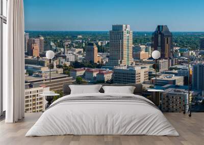 The Tower Bridge in Sacramento, California with the city of of Sacramento in the background and blue sky Wall mural