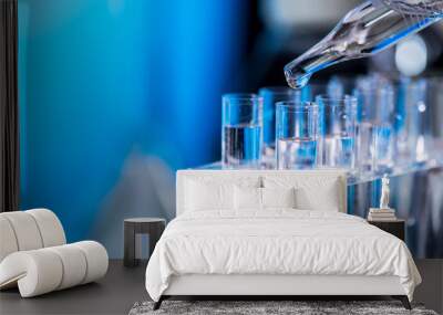 science laboratory research and development concept. microscope with test tubes Wall mural