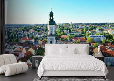 aerial of the St. Georg church in the city center of Freising, Marienplatz, Bavaria, Germany Wall mural