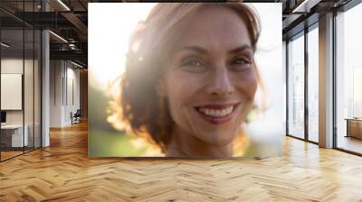 portrait of smiling middle age woman with red hair Wall mural