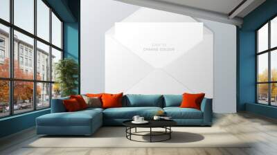 Open white envelope with invitation card. Vector realistic mockup isolated from the background. Easy to change colour. Wall mural