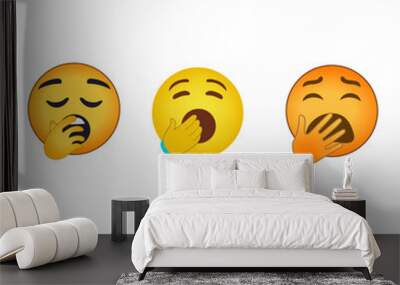 Yawning face emoji - emoticon with eyes closed and mouth wide open covered by a hand - may represent having insufficient sleep, or imply boredom with a person or topic Wall mural