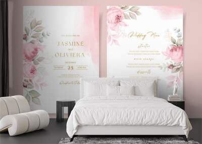 Floral wedding invitation and menu card template Wall mural