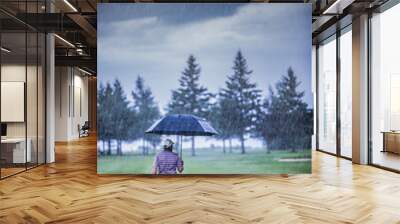 Golfer on a Rainy Day Leaving the Golf Course Wall mural