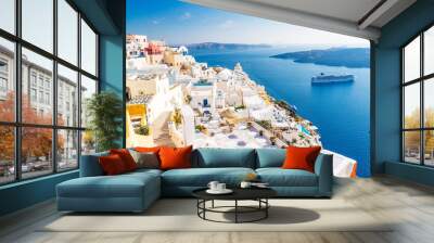 Fira capital of Santorini island and the view of volcanic caldera, Santorini, Greece Wall mural