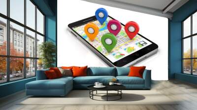 smartphone navigation app with pins Wall mural