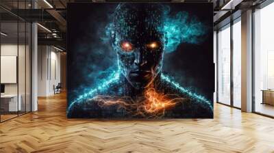 Hacker Binary Code Fire Eyes  Wall mural