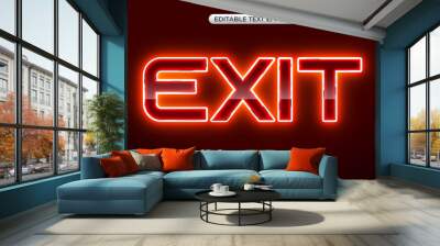 Exit text effect. Editable red neon and futuristic text effect. 3D glowing stroke typography logo Wall mural