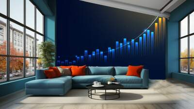 Futuristic business growth bar chart background. Successful financial boost and up arrow with lightning beam effect. Rising stock market economy illustration Wall mural