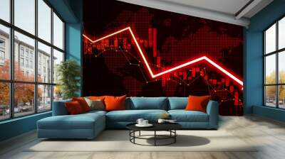 Illustration of stock market losses. Bankrupt financial information concept with arrows pointing down. Descending trading graph Wall mural