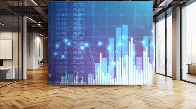 Stock market graph wallpaper for investment business concept. Successful financial graphic on blue background. Trading digital graphs in futuristic technology style Wall mural