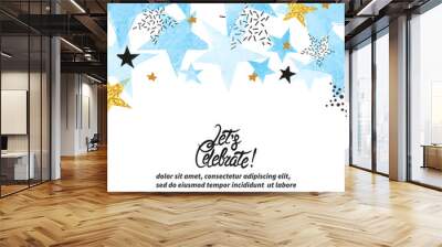 Abstract vector celebration background with blue watercolor stars and place for text. Wall mural