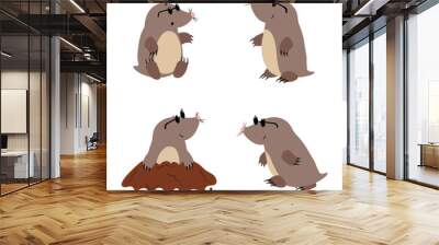 Set of cute cartoon moles. Vector illustration for kids Wall mural