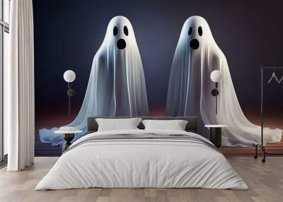 Spooky and Fun: Cartoon Vector of a White Ghost Wall mural