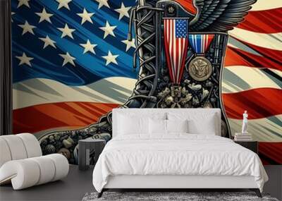 A boot with medals and wings art attractives. Wall mural