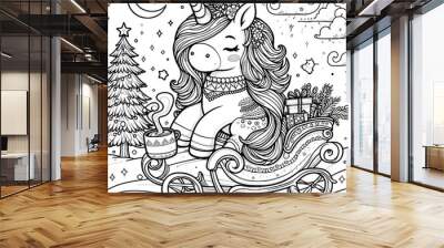 A coloring page of a unicorn meaning card design meaning realistic. Wall mural