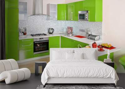 modern kitchen interior with green decoration Wall mural