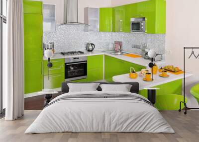 modern kitchen interior with green decoration Wall mural