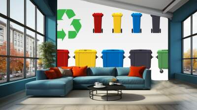 Different colors recycle bins isolated on white background. Flat style. Vector. Wall mural