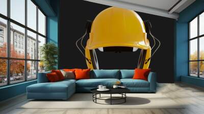 Isolated yellow hard hat with ear defenders. Realistic 3D Vector Illustration Wall mural