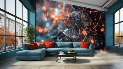  The design conveys technology, innovation, global connectivity or digital transformation.  Wall mural