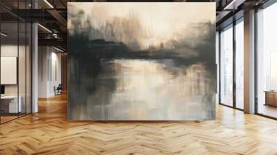 abstract painting of lake, neutral tones, beige and grey, blurry, soft Wall mural