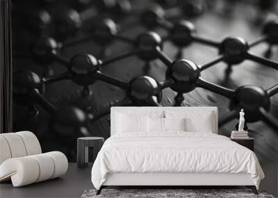 Close-up of carbon black on the surface of graphite, with an intricate network of spheres and hexagons.  Wall mural