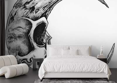 crescent moon skull vector handdrawn stippling style Wall mural