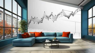 Abstract 3D line graph with a grid background showing growth and upward trends. Wall mural