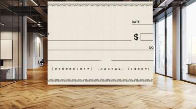 Blank bank check, checkbook cheque template or money payment paper voucher, vector mockup. Business or personal account cash pay cheque certificate or paycheck coupon from checkbook	 Wall mural