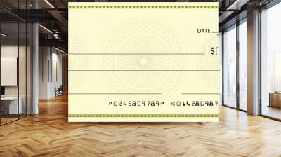 Blank bank check, checkbook cheque template or money payment paper voucher, vector mockup. Business or personal account cash pay cheque certificate or paycheck coupon from checkbook Wall mural