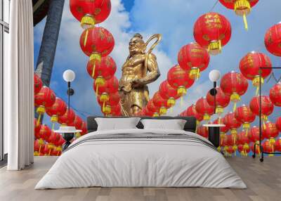 Banner Chinese red lantern festival Happy Lunar Chinese New year. Banner Celebrate chinese culture red golden lantern sunshine day wealth pray wish luck. Chinese new year chinatown with copy space Wall mural